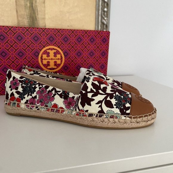 Tory Burch Color Block Flat Espadrilles Printed Canvas Nappa Leather Size 6.5 - Picture 7 of 7